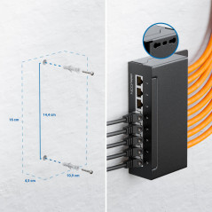 deleyCON CAT6 Panneau de Brassage 8 Ports Bureau & Montage Mural - Blindé - Prise 8x RJ45 - TIA568A TIA568B - Noir Pour Ordinate