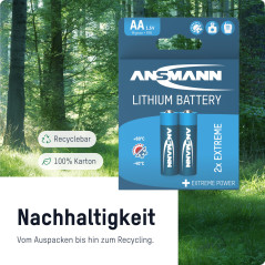 ANSMANN Piles Mignon AA Extreme Lithium 1,5V (Lot de 8) – Piles FR6 extrêmement légères d'une capacité de 3000 mAh – Piles jetab