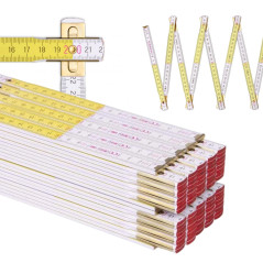 Metrie™ Mètres Pliants Perfekt 10 – Lot de 10x 2m | Blanc-Jaune | Bois Laqué, Articulations Acier – Graduation Duplex, Fabriqué 