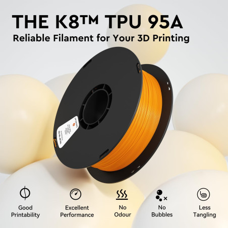 kexcelled TPU 95A Filament pour Imprimante 3D 1,75 mm +/- 0,05 mm, Flexible et Doux, Élasticité Excellente, Convient à la Plupar
