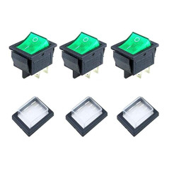 JINXM 3Pcs Interrupteur à Bascule Interrupteur à Bascule lumière Vert ON/OFF Avec Couvercle étanche Largement Utilisé Dans Diver