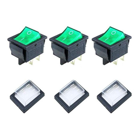 JINXM 3Pcs Interrupteur à Bascule Interrupteur à Bascule lumière Vert ON/OFF Avec Couvercle étanche Largement Utilisé Dans Diver