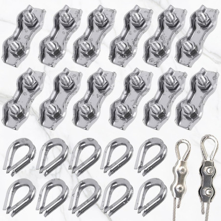 Weploda 24 Pièces serre cable acier 3mm, serre cable inox, tendeur cable inox, Pour la fixation d'auvent de corde à linge (12 * 