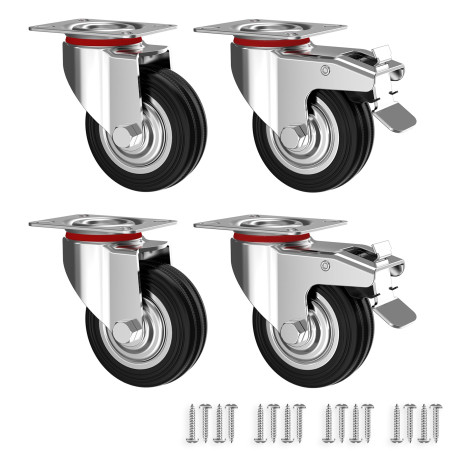 RAVN HAMAN Set de 4 Roulettes pivotantes 75 mm avec frein - Roulettes pour meubles jusqu'à 50 kg par roue - Charge lourde - Caou