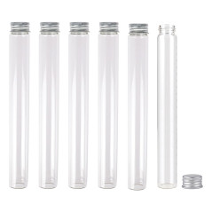 Jarvials 6 Pièces 90ml de Fiole en Verre Transparente de avec Couvercle en Aluminium, Tube a Essai Verre, Etc, Approprié à La Dé