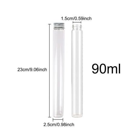 Jarvials 6 Pièces 90ml de Fiole en Verre Transparente de avec Couvercle en Aluminium, Tube a Essai Verre, Etc, Approprié à La Dé