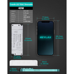 REYLAX Transformateur 220V 12V 40W 3.33A Dimmable Triac & 0/1-10V, Alimentation de Tension Constante Transformateur LED Basse Te