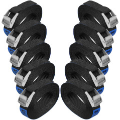 Sangle à Griffe Sangle d'arrimage Sangle de Fixation - Noir - 1m 2,5m 4m 6m - Charge maximale 250 kg DIN en 12195-2, 10 pièces 2