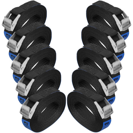 Sangle à Griffe Sangle d'arrimage Sangle de Fixation - Noir - 1m 2,5m 4m 6m - Charge maximale 250 kg DIN en 12195-2, 10 pièces 2