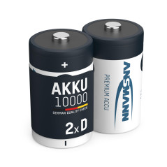 ANSMANN Piles Rechargeables Mono D Type 10000 1,2 V NimH (Lot de 2) – Piles HR20 Rechargeables à Faible autodécharge – Accumulat
