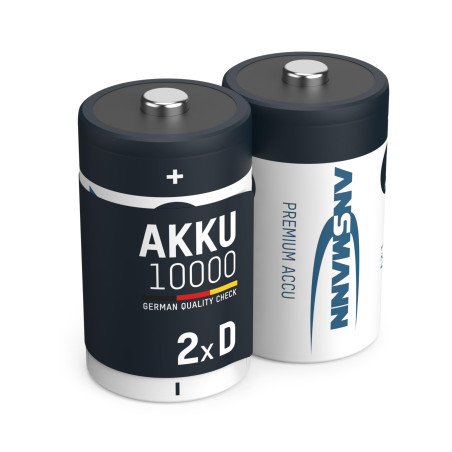 ANSMANN Piles Rechargeables Mono D Type 10000 1,2 V NimH (Lot de 2) – Piles HR20 Rechargeables à Faible autodécharge – Accumulat