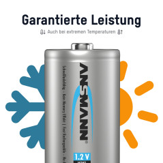 ANSMANN Piles Rechargeables Mono D Type 10000 1,2 V NimH (Lot de 2) – Piles HR20 Rechargeables à Faible autodécharge – Accumulat