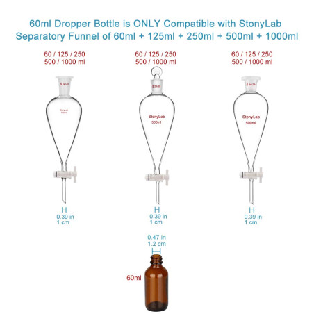 StonyLab Lot de 4 flacons compte-gouttes en verre ambré marron avec compte-gouttes en verre effilé, bouchon intérieur et étiquet