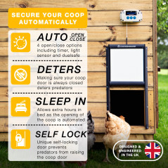 Porte Automatique Poulailler ChickenGuard Pro, Alimenté par Solaire/Piles/Électrique, Moteur Souleve 2kg, Minuterie/Détection de
