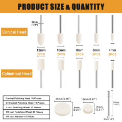 80 Pièces Roue de Polissage Compatible avec Dremel, Roue de Polissage en Laine avec Tige 1/8", Accessoires de Polissage pour Out