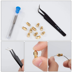 QIMEI-SHOP Buses d'Imprimante 0.4mm 3D MK8 Extrudeuse Laiton Buse avec Brucelles et Nettoyage Aiguilles Compatibles pour Crealit