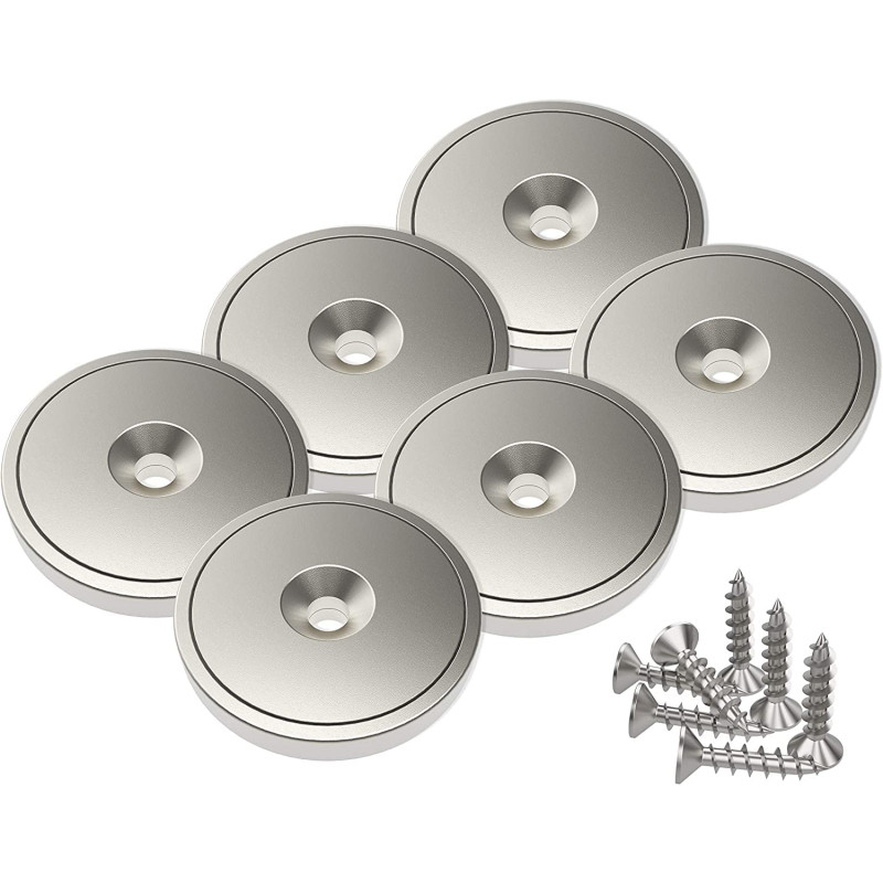 Magnetpro 6 pièces Aimants en néodyme 25 kg force 28 x 5 mm avec capsule, aimant à disque en pot avec vis Magnetpro 6 pièces Aimants en néodyme 25 kg force 28 x 5 mm avec capsule, aimant à disque en pot avec vis