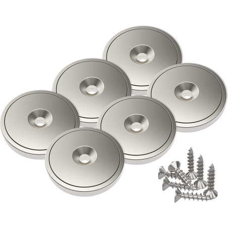 Magnetpro 6 pièces Aimants en néodyme 25 kg force 28 x 5 mm avec capsule, aimant à disque en pot avec vis