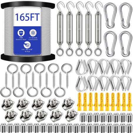 Câble métallique 50m,304 Cable Acier Inoxydable,Tendeur Cable Inox,Treillis Plante Grimpante Exterieur,Corde à Linge