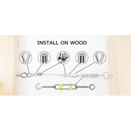 Câble métallique 50m,304 Cable Acier Inoxydable,Tendeur Cable Inox,Treillis Plante Grimpante Exterieur,Corde à Linge