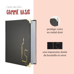 SECURIT - Carte des Vins Basic Line - 2 Inserts Fixes = 4 Feuilles A4 - Pour Café, Bar, Restaurant - PVC - Coloris Noir