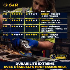S&R Disque a Lamelles 115mm Lot de 10 Disque a meuler metal bois. Disque Abrasif 115 pour Acier Inox Bois Métal Grain 40. Disque