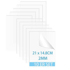 QEEYON 10 Pcs Plaque Acrylique Transparente 1mm, A5 Feuilles Acryliques 210 X 148mm Feuilles en Acrylique avec Film Protecteur p