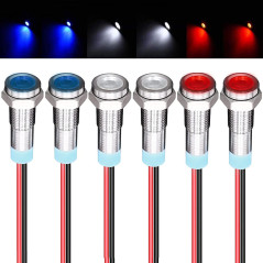 GUUZI 6pcs 12V-24V 6mm LED Panneau Pilote Avertissement Voyant Lampe Indicateur Directionnelle (Rouge/Bleu/Blanc)