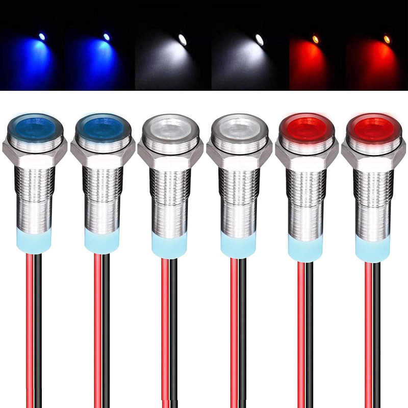 GUUZI 6pcs 12V-24V 6mm LED Panneau Pilote Avertissement Voyant Lampe Indicateur Directionnelle (Rouge/Bleu/Blanc) GUUZI 6pcs 12V-24V 6mm LED Panneau Pilote Avertissement Voyant Lampe Indicateur Directionnelle (Rouge/Bleu/Blanc)