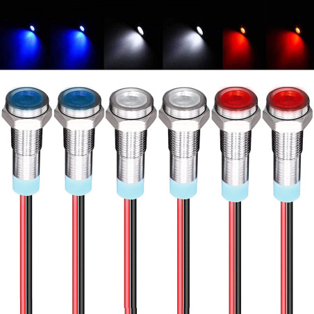 GUUZI 6pcs 12V-24V 6mm LED Panneau Pilote Avertissement Voyant Lampe Indicateur Directionnelle (Rouge/Bleu/Blanc)