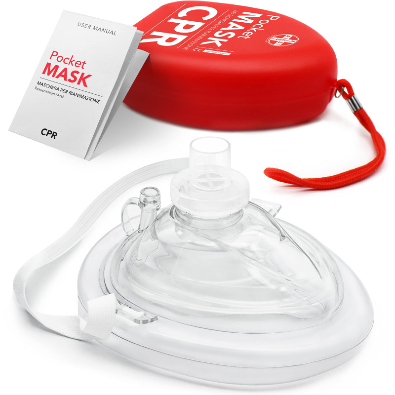 AIESI® Pocket Mask masque de réanimation professionnel pour la respiration bouche-à-bouche avec valve unidirectionnelle et filtr AIESI® Pocket Mask masque de réanimation professionnel pour la respiration bouche-à-bouche avec valve unidirectionnelle et filtr