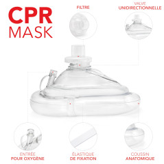 AIESI® Pocket Mask masque de réanimation professionnel pour la respiration bouche-à-bouche avec valve unidirectionnelle et filtr
