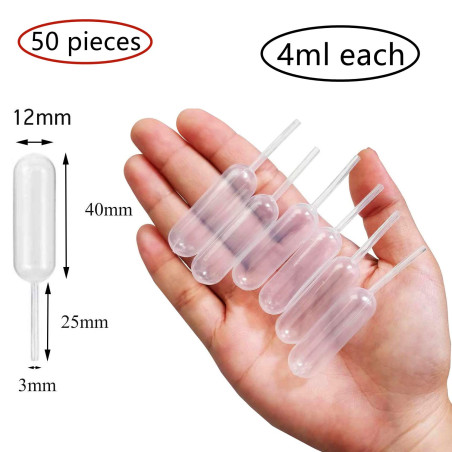 HUAZIZ 50 Pcs en Plastique Squeeze Transfer 4ml Pipette Pipette Liquide Jetable Transparent, Compte-Gouttes Liquide Jetable, Min