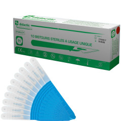 Scalpel jetable lame N°11: Boite de 10 bistouris medical | Qualité pro | Materiel chirurgical stérile | Dermaplaning| Pédicure| 