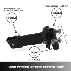 Greenstar - Chape D'Attelage - pour Motoculteurs - avec Axe & Goupille - Adaptables À Nos Socs Butteurs & Charrue Simple - Quali