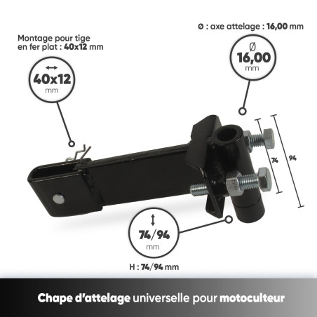 Greenstar - Chape D'Attelage - pour Motoculteurs - avec Axe & Goupille - Adaptables À Nos Socs Butteurs & Charrue Simple - Quali