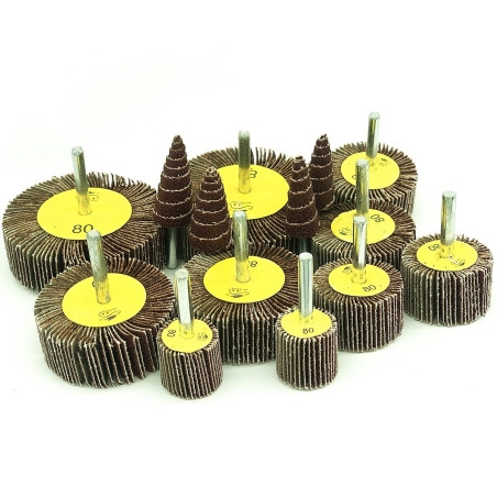 FEIHU 14 pièces Roue à Lamelles, Abrasif Roue avec 8 Tailles Différentes(80/60/50/40/30/25/16) pour Brosse Poncage Perceuse Acce