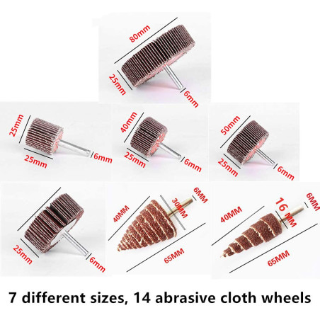 FEIHU 14 pièces Roue à Lamelles, Abrasif Roue avec 8 Tailles Différentes(80/60/50/40/30/25/16) pour Brosse Poncage Perceuse Acce