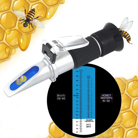 HHTEC Réfractomètre Miel RHB-90ATC – 58–90% Brix & 10–32% Eau – Test Humidité Miel Apiculture – Outil Professionnel Apiculteur