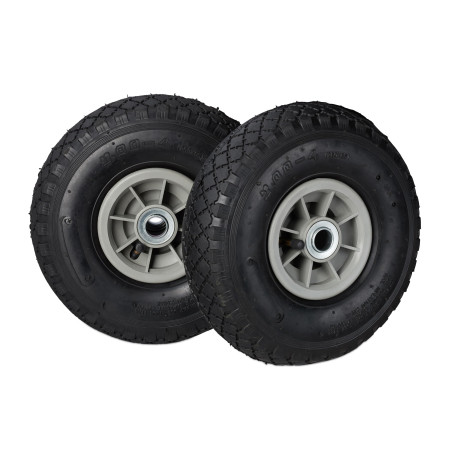 Relaxdays Diable Set de 2 brouette, Roue de Rechange axe,3.00-4, Caoutchouc 260x85 mm 80 kg, Noir Gris