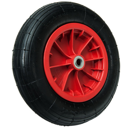 WERKA PRO Roue Gonflable 14'' 360 x 85mm - Alésage 20mm - Jante Rouge - Roulements à Billes - Bande de Roulement en Ligne - Pres