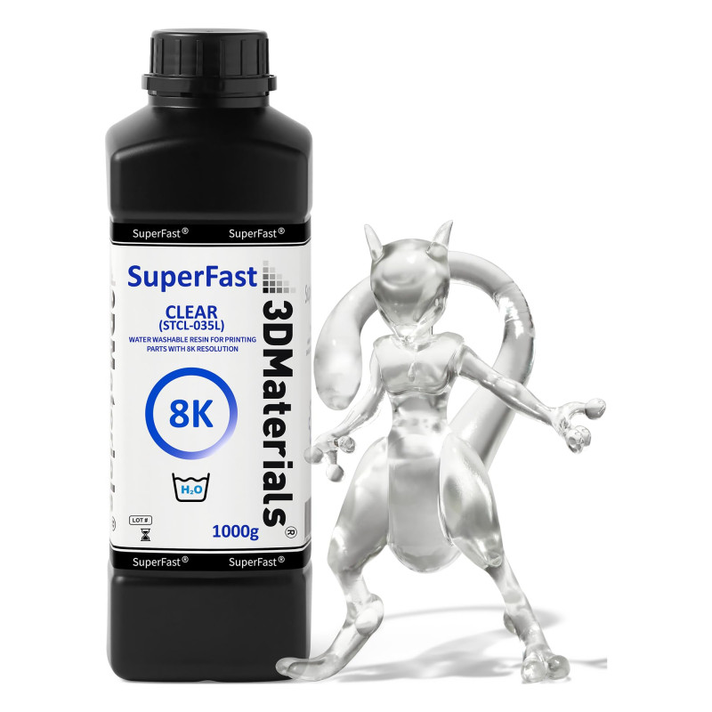 SuperFast 8K Résine d'imprimante 3D lavable à l'eau, impression 50 um en 0,5 sec, Fabriquée en Corée par 3DMaterials (1000g, Tra SuperFast 8K Résine d'imprimante 3D lavable à l'eau, impression 50 um en 0,5 sec, Fabriquée en Corée par 3DMaterials (1000g, Tra