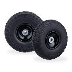 Relaxdays Roue de Diable Set de 2, Caoutchouc 260x85 mm, increvables, 16 mm, 4.1/3.5-4 essieu, jusqu'à 150kg, Noir