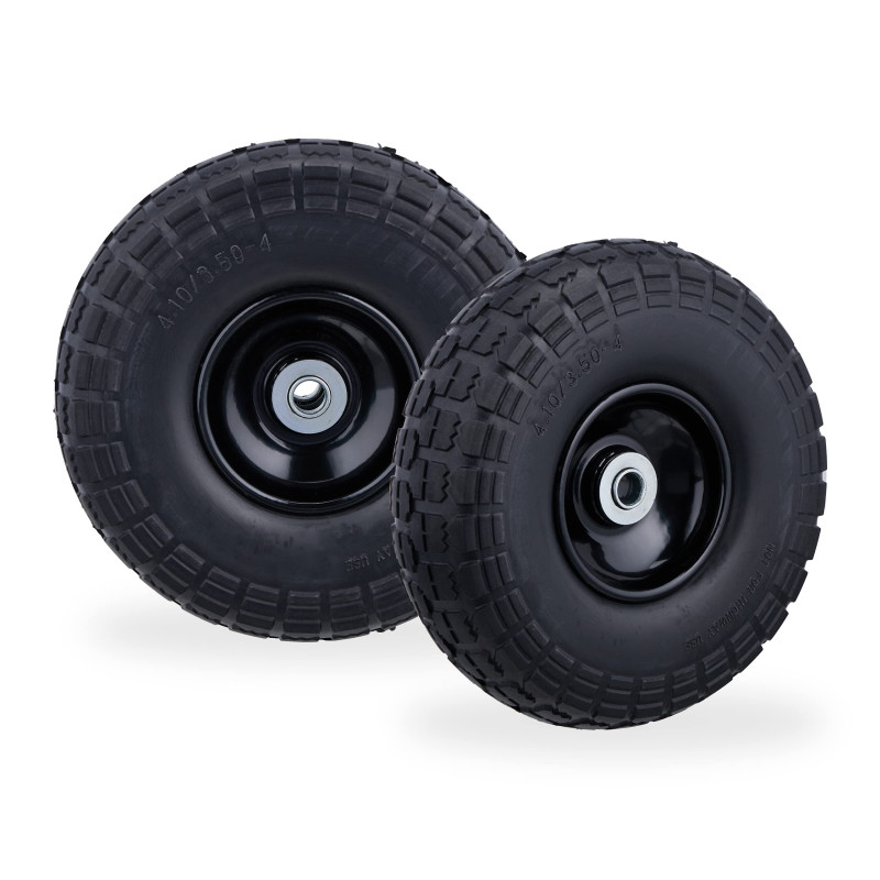 Relaxdays Roue de Diable Set de 2, Caoutchouc 260x85 mm, increvables, 16 mm, 4.1/3.5-4 essieu, jusqu'à 150kg, Noir Relaxdays Roue de Diable Set de 2, Caoutchouc 260x85 mm, increvables, 16 mm, 4.1/3.5-4 essieu, jusqu'à 150kg, Noir