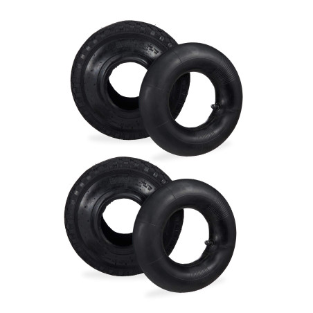 Relaxdays 2X Roues avec Chambre à air, Pneu de Secours, 3.00-4’’ pour Diable, Crampons, 125 kg, 260x85mm, Noir