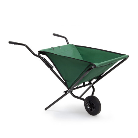 Relaxdays Brouette pliable pouvant être accrochée au mur, charge max. 30 kg, H x L x P : 66 x 42 x 112 cm, verte, Vert