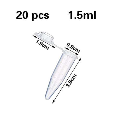 20 Pièces tubes à centrifuger,Tube à Centrifuger Transparent,Plastique Tube Microcentrifugeuse avec couvercle,Micro Tubes à Essa