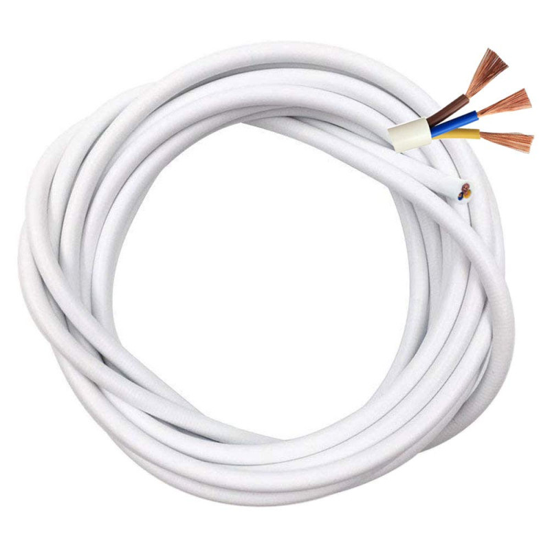 Fil électrique 3x0,75 mm² PVC Ronde Haute Résistance Blanc - 5 m Twin et Câble de Terre