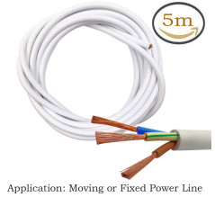 Fil électrique 3x0,75 mm² PVC Ronde Haute Résistance Blanc - 5 m Twin et Câble de Terre