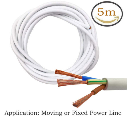 Fil électrique 3x0,75 mm² PVC Ronde Haute Résistance Blanc - 5 m Twin et Câble de Terre
